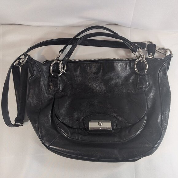 Coach Kristin L1182-19295 Black Leather Shoulder Satchel Purse Silver Crossbody - Picture 3 of 16